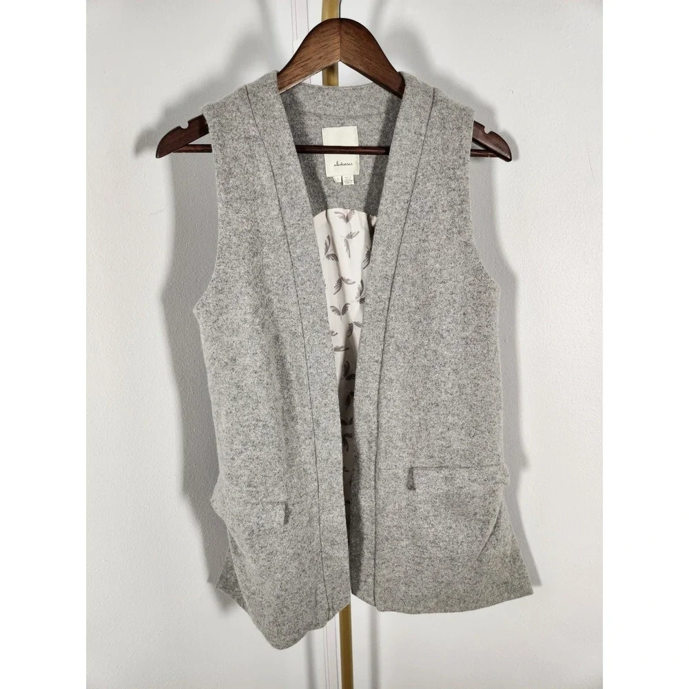 Elevenses Anthropologie Gray Wool Open Front Vest‎ Cardigan Size Small
